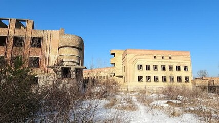 Wall Mural - Abandoned construction site of Hospital. Built as a center for radiation and burn injuries after the Chernobyl disaster.Abandoned at 1991,during Ukrainian undependence crisis. Kiev Region,Ukraine