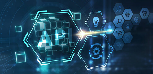API - Application Programming Interface. Software development tool. Business, modern technology, internet and networking concept.