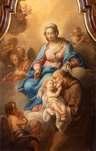 VIENNA, AUSTIRA - JULI 5, 2021: The Detail Of Painting Of Holy Family In The Church Kapuzinerkirche By Capuchin Norbert Baumgartner From  18. Cent..