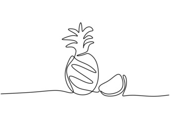 Wall Mural - one continuous line drawing of pineapple hand drawn minimalist line art design. fresh tropical fruit