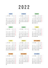 Spanish Calendar 2022 Year. Vector Stationery Calendar Week Starts Monday. Yearly Organizer. Simple Calendar Template In Minimal Design. Business Illustration.