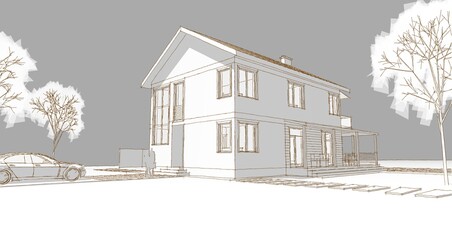 house architectural sketch 3d illustration