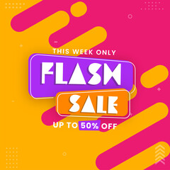 Wall Mural - up to 50% off for flash sale poster design in pink and yellow color.