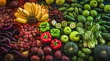 Fototapeta Niebo - Various vegetables organic, Top view different fresh fruits and vegetables for healthy lifestyle, Many raw produce for eating healthy and dieting