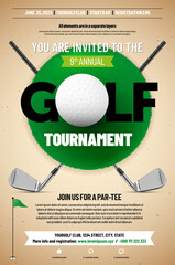 Wall Mural - Golf tournament poster template with ball and golf clubs