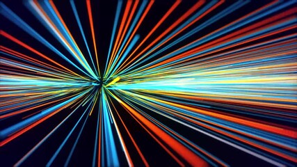 Wall Mural - 3d 4k loop lines for fiber optic network animation. speed of digital lights, neon glowing rays in mo