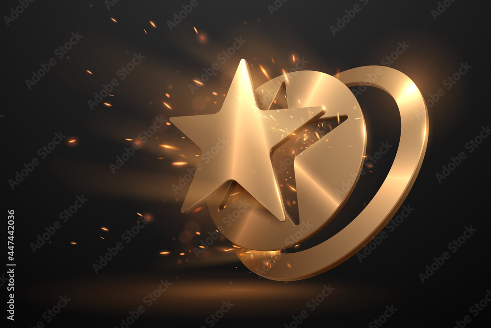 Golden star shape with sparks effect - obrazy, fototapety, plakaty 