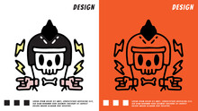 Skull Head Wearing Punk Helmet And Hand In Metal Gesture, Illustration For T-shirt, Poster, Sticker, Or Apparel Merchandise. With Cartoon Style.	