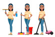 Pretty African American housewife cleaning