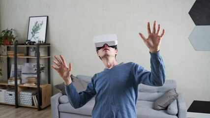 Wall Mural - man is using virtual reality headset.