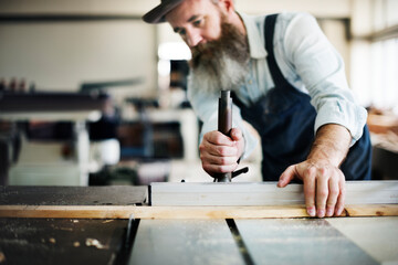 Craftsman working in a wood shop