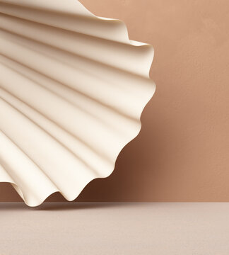 Wall Mural - Abstract empty podium seashell for cosmetic product presentation, beige object placement background 3d rendering
