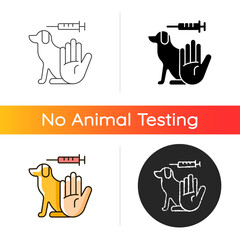 Wall Mural - No dog testing gradient icon. Stop experiments on animal. Avoid chemical research on pet. Protection for dogs from clinical trials. Linear black and RGB color styles. Isolated vector illustrations