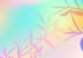 Aufkleber - Pastel Holographic Gradient Background with Leaves. Abstract Bg with Blurred Tree Leaves Overlay