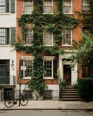 Canvas Print - Brick house covered in ivy, in the West Village, Manhattan, New York City