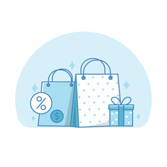 Canvas Print - Shopping bag vector with blue and white color suitable for illustration or icon
