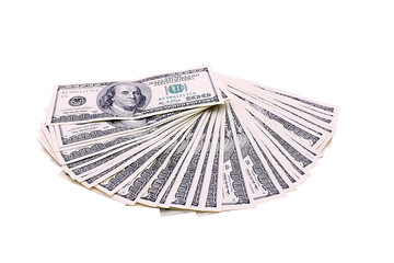 100 US dollars banknotes on white background