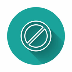 Sticker - White line Ban icon isolated with long shadow. Stop symbol. Green circle button. Vector