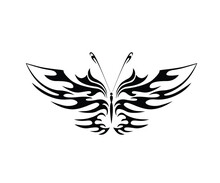 Beautiful Black Butterfly Silhouette On White Background, Butterfly Vector Black White Design Stock