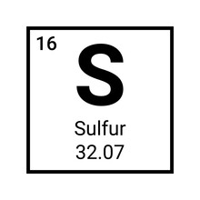 Sulfur Atom Element Periodic Table Icon. Vector Sulfur Symbol Chemistry
