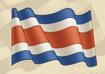 Wall Mural - Vintage Flag Of Costa Rica. Editable EPS8 vector illustration with clipping mask in woodcut style.