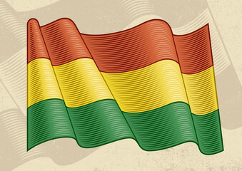 Wall Mural - Vintage Flag Of Bolivia. Editable EPS8 vector illustration with clipping mask in woodcut style.