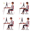 © eveleen007 - correct sitting position, office desk posture, vector