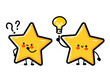 © svtdesign - Cute funny happy star sign character with question and idea light bulb. Vector hand drawn cartoon kawaii character illustration icon. Star rating symbol, review, support doodle character concept