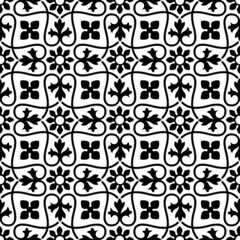 Seamless black floral pattern.  Ancient Persian style. Arabesques, tiles.