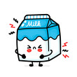 Cute funny sad milk box. Vector hand drawn cartoon kawaii character illustration icon. Isolated on white background. Milk dairy box doodle cartoon character. Lactose intolerance concept