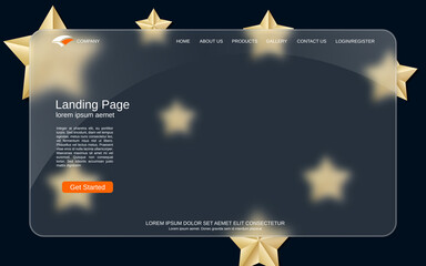 Wall Mural - website landing page vector template. black background with golden stars for webpage and application