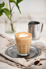 Poster - Flat white coffee with heart shaped milk and coffee powder