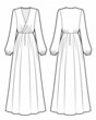 Folded maxi silk dress fashion sketch, romantic style , front, back view