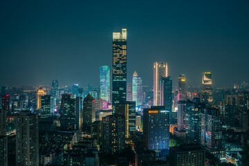  Skyscrapers in Nanjing city in the night