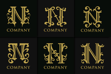 Wall Mural - set monogram letter n vintage collection