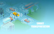 © pathdoc - Vector of a smart city with transportation and cars moving in the city streets using sensors and autopilot