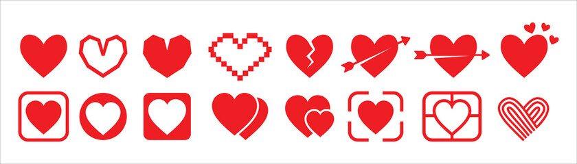 Wall Mural - Heart love vector illustration icon set. Heart love logo. Heart beat diagram graphic. Red color.