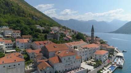 Wall Mural - aerial view of Boka Bay and old town Perast in Montenegro