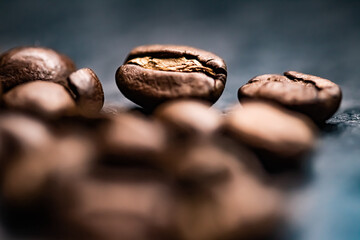 Coffee beans background, roasted signature bean with rich flavour, best morning drink and luxury blend.