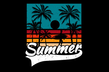 Wall Mural - T-shirt summer sunset color beach surf retro vintage style