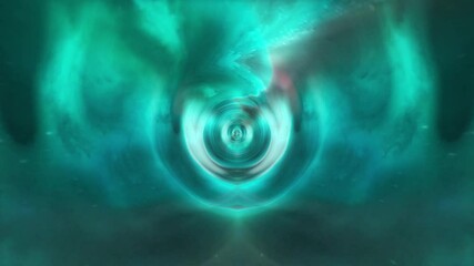 Wall Mural - abstract glow turquoise green cloud tunnel wormhole background. space travel through a worm hole tim