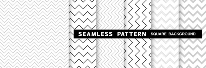 Wall Mural - Set of geometric seamless zigzag line patterns in square shape background, black and white monochrome color. Vector illustration