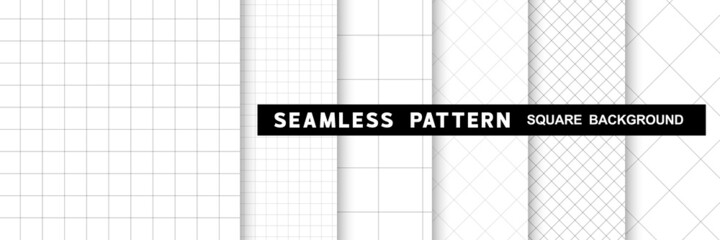 Wall Mural - Set of geometric seamless line patterns in square shape background, black and white monochrome color. Vector illustration