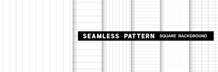 Wall Mural - Set of geometric seamless line patterns in square shape background, black and white monochrome color. Vector illustration