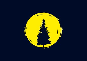 Wall Mural - pine tree in front of the moon