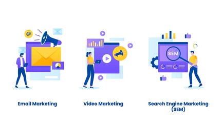 Wall Mural - Digital marketing concept vector illustration set. Illustrations for websites, landing pages, mobile applications, posters and banners.