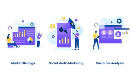 Wall Mural - Digital marketing concept vector illustration set. Illustrations for websites, landing pages, mobile applications, posters and banners.