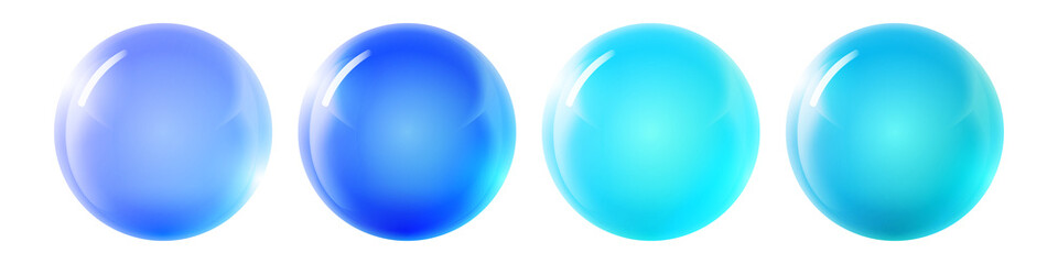 Set with glass colorful balls. Glossy realistic ball, 3D abstract vector illustration highlighted on a white background. Big metal bubble with shadow