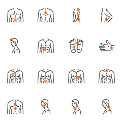 Sticker - Human body pain line icons set