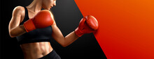 Female Boxer With Red Boxing Gloves 3D Illustration Copy Space Ads Design